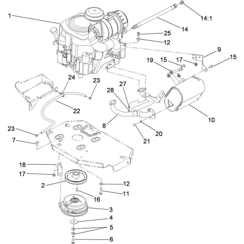 Engine, Muffler and Clutch Assembly