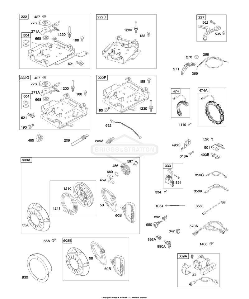 Controls, Electric Starter, Governor Spring, Ignition, Rewind Starter