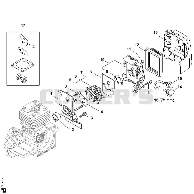 Carburetor housing, Air filter