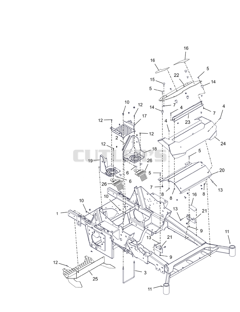 Frame, Front Bumper and Battery Tray - 72"