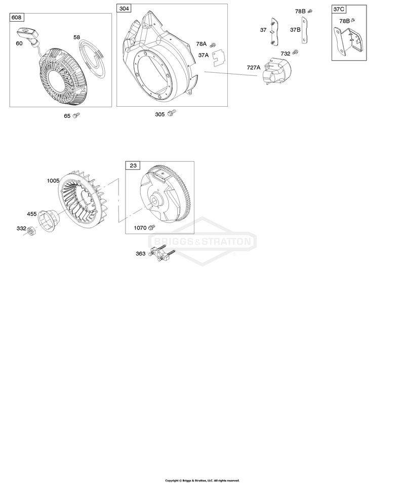 Blower Housing/Shrouds, Flywheel, Rewind Starter