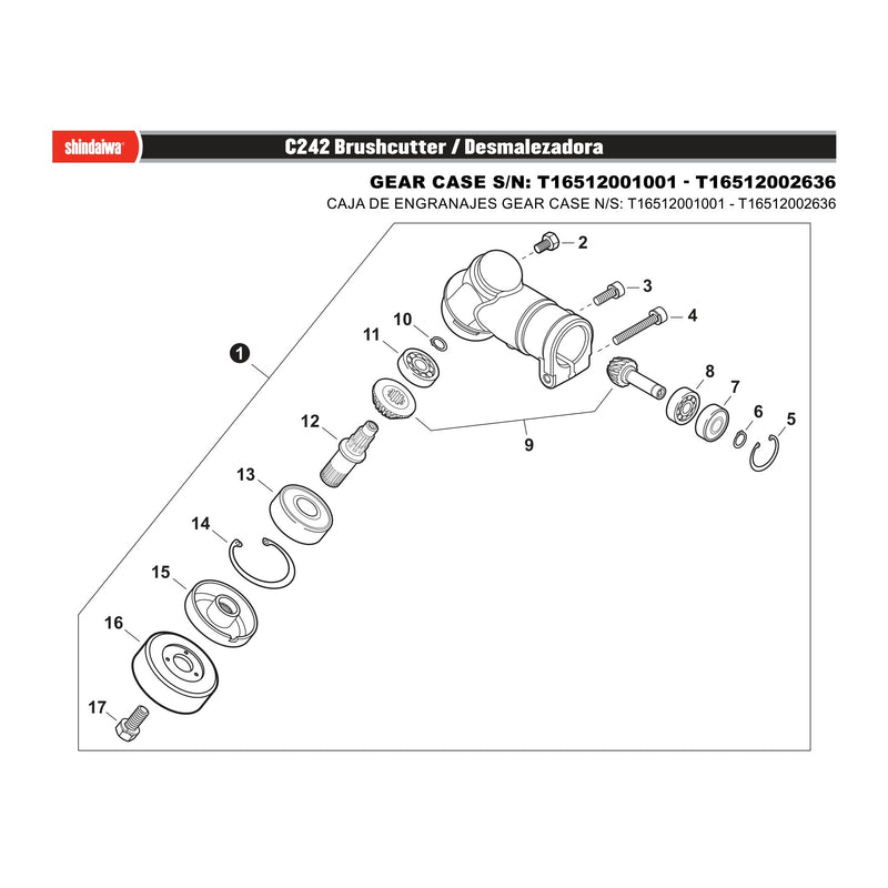 GEAR CASE S/N: T16512001001 - T16512002636