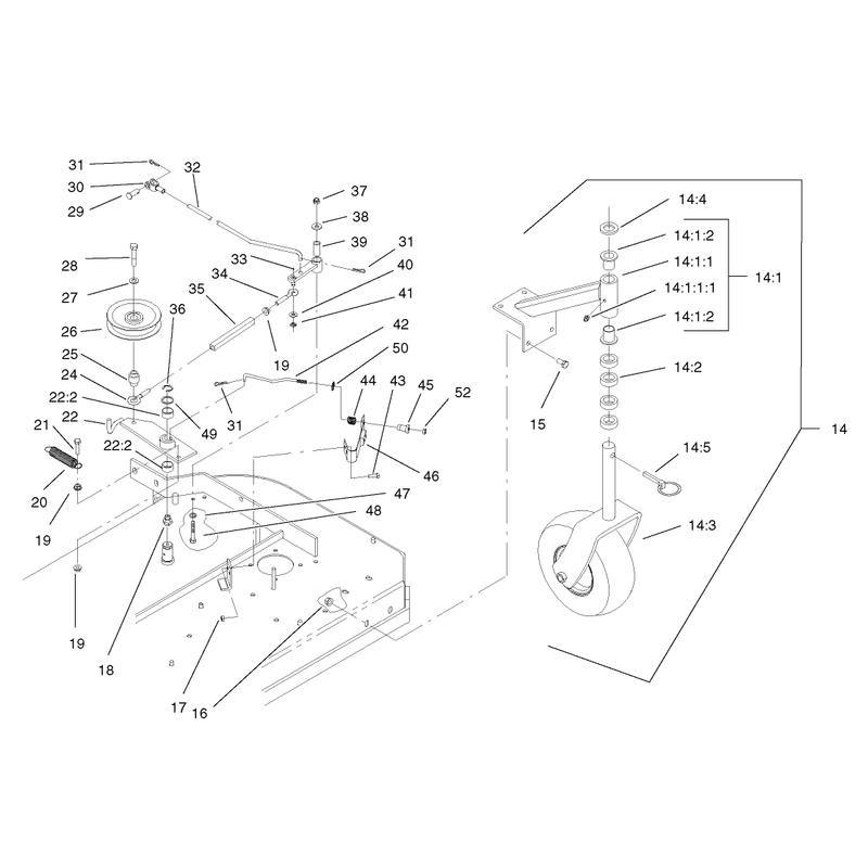 Front Caster and Blade Brake Assembly