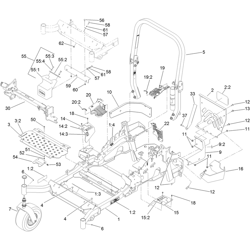 Front Frame, Caster Whee and Z Stand Assembly