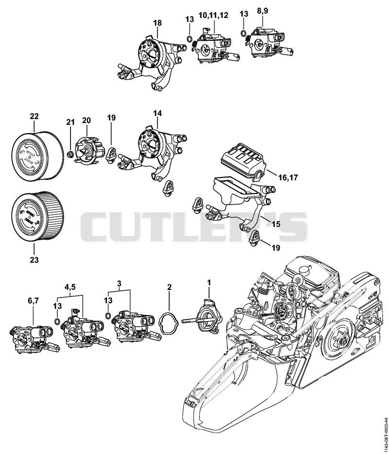 Carburetor bracket, Air filter