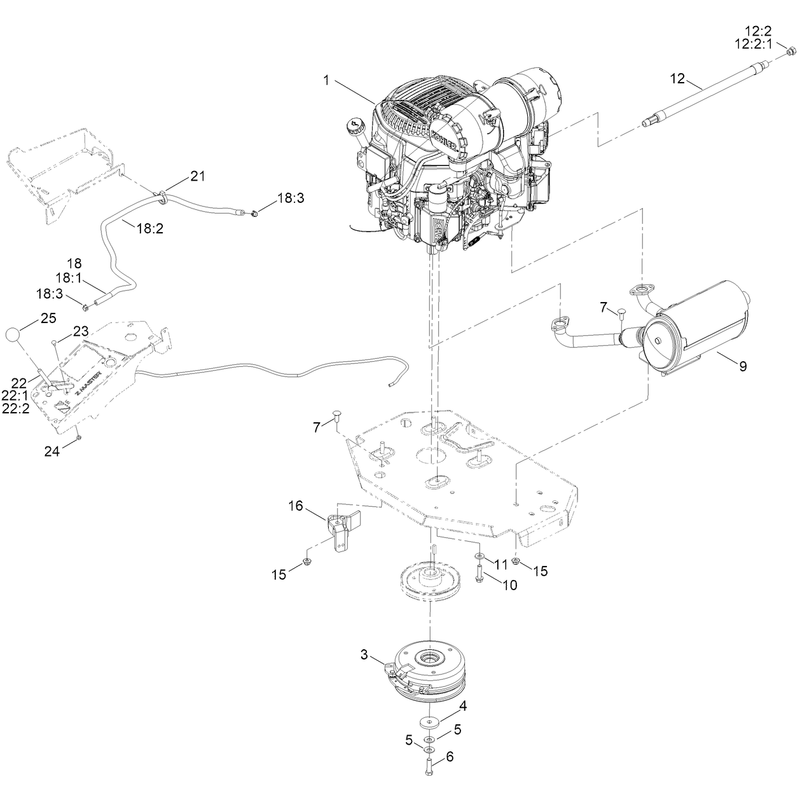 Engine, Clutch and Muffler Assembly