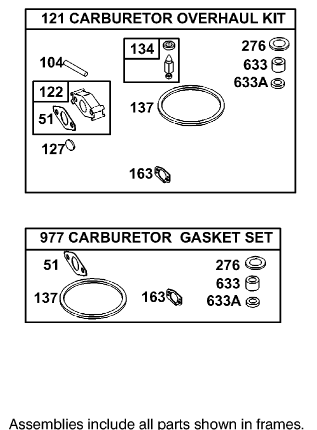 Carburetor Overhaul Kit Assembly Engine Briggs and Stratton Model 126302 0245 E1