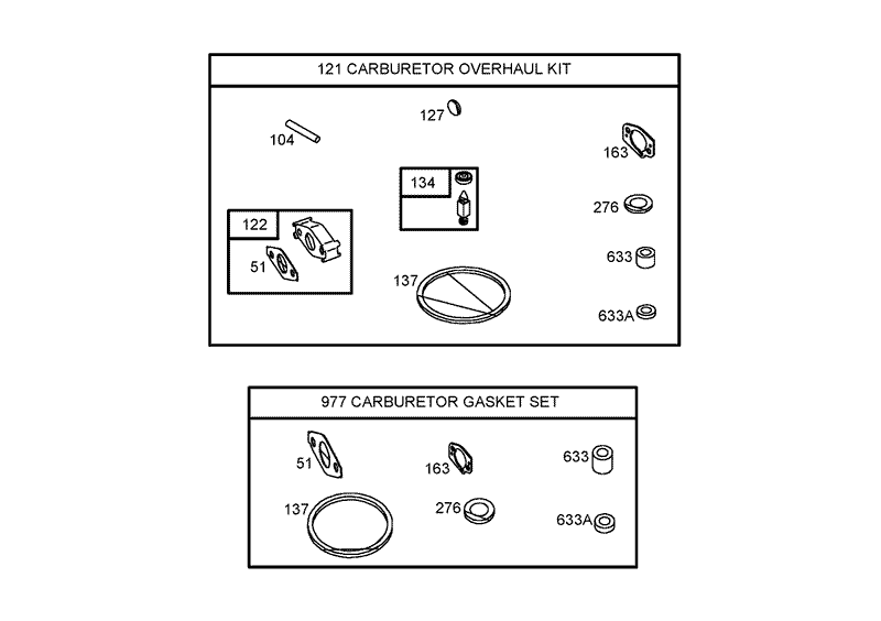 121 Caburetor Overhaul Kit and 977 Caburetor Gasket Set Assemblies Briggs and Stratton 126302 0245 E1