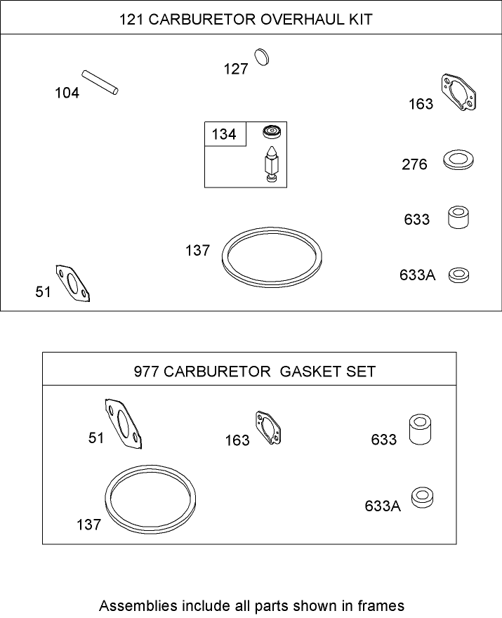 Carburetor Overhaul Kit Briggs and Stratton 126302 0210 B1