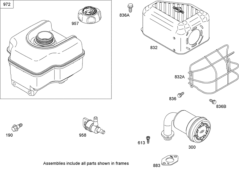 Muffler and Fuel Tank Assembly Briggs and Stratton 126302 0210 B1
