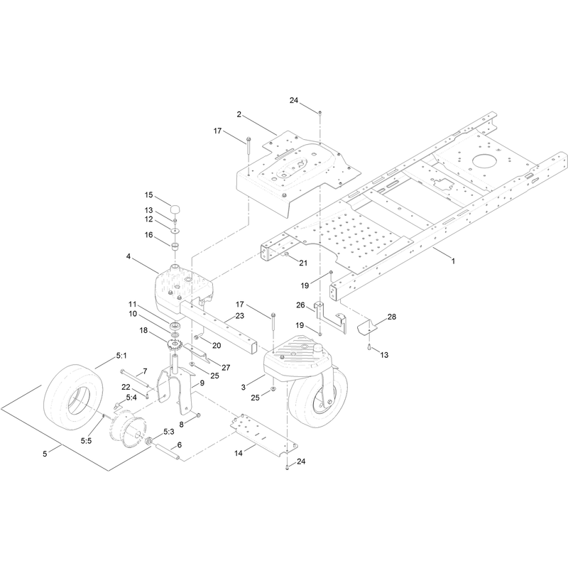 Frame, Front Axle and Caster Wheel Assembly