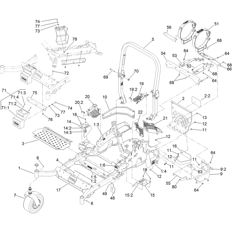 Front Frame and Caster Wheel Assembly