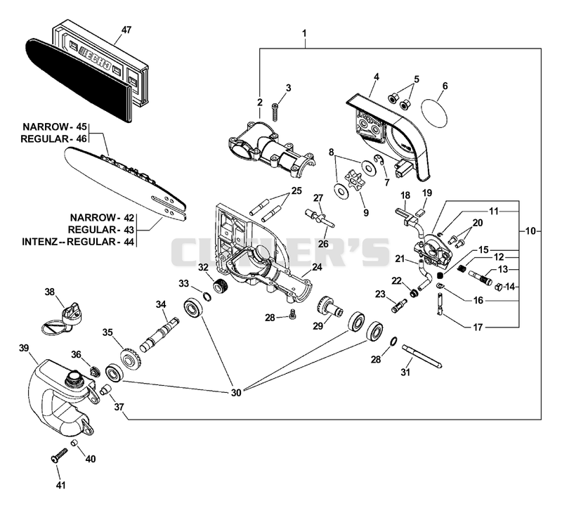 Gear Case, Auto-Oiler, Guide Bar, Chain S/N: 507000 - 999999