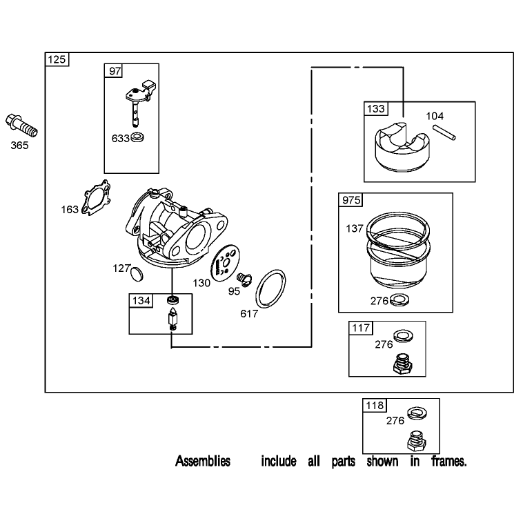 Carburetor Assembly Briggs and Stratton 125K05-0186-E1