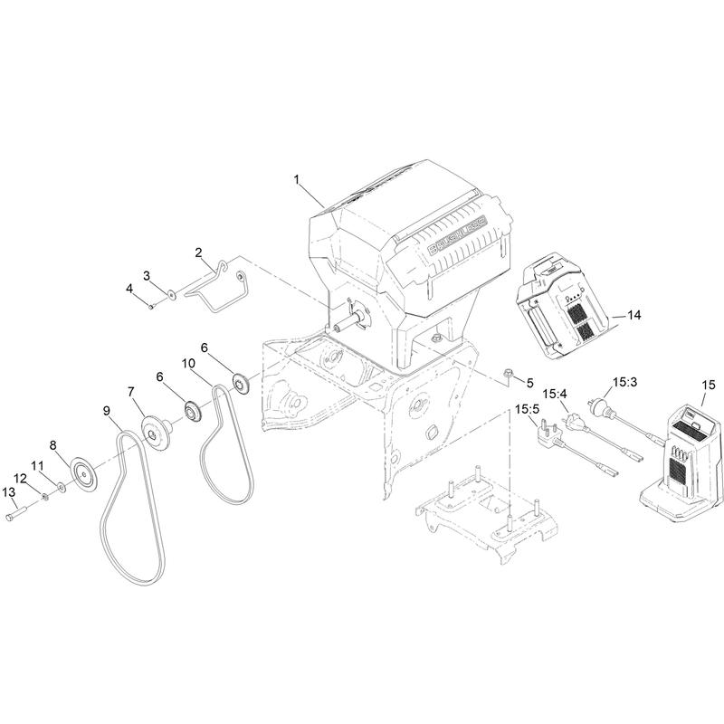 Powerhead, Battery, Belt and Pulley Assembly