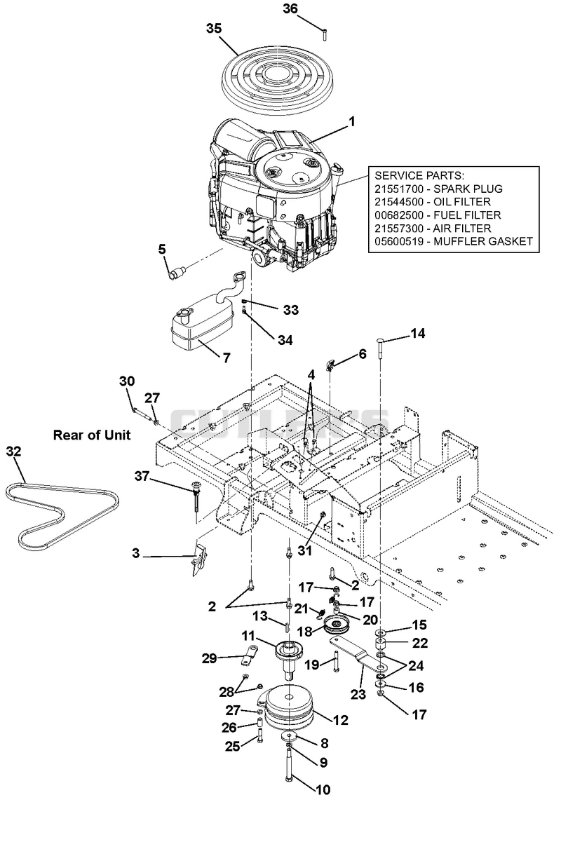 Engine, Exhaust, Belts and Idlers