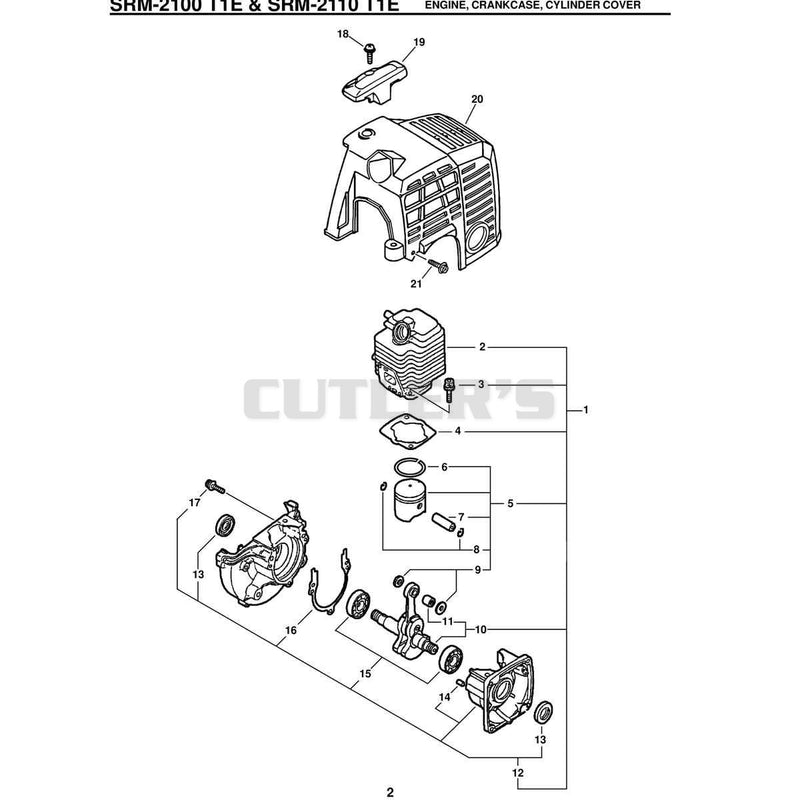 T1E & Srm-2110 T1E  Engine, Crankcase, Cylinder Cover