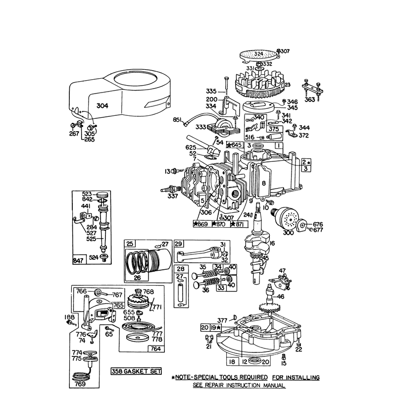 Engine Briggs and Stratton Model 92908-1842-01 for 21in Hand Propelled Model 16155 for 21in Self Propelled Model 16287