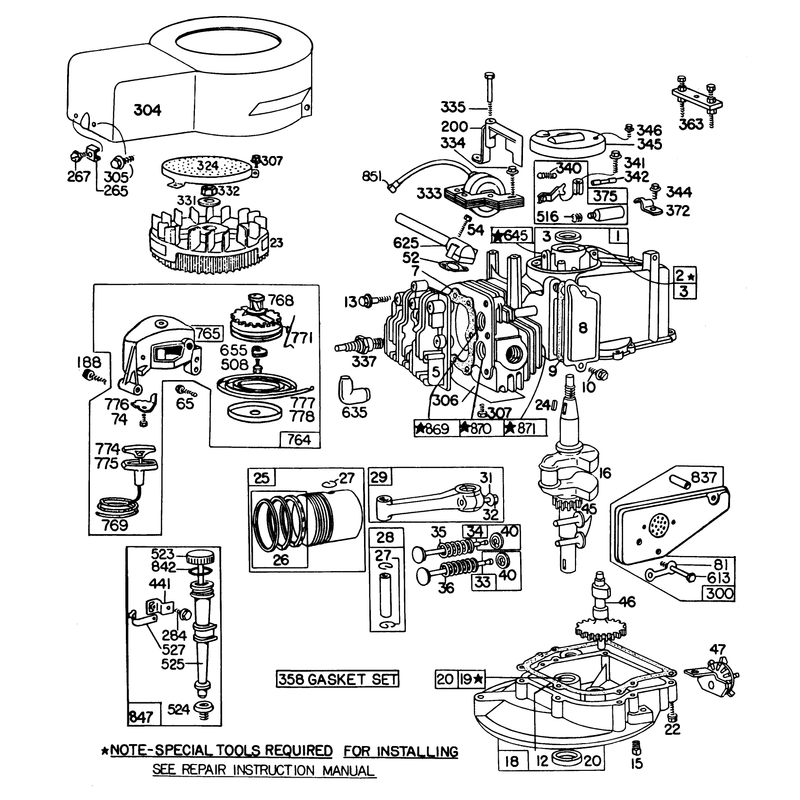 Briggs and Stratton Engine Model and Type No 92508-1071-01 Model 20815 Briggs and Stratton Engine Model and Type No 92508-1080-01 Model 20830