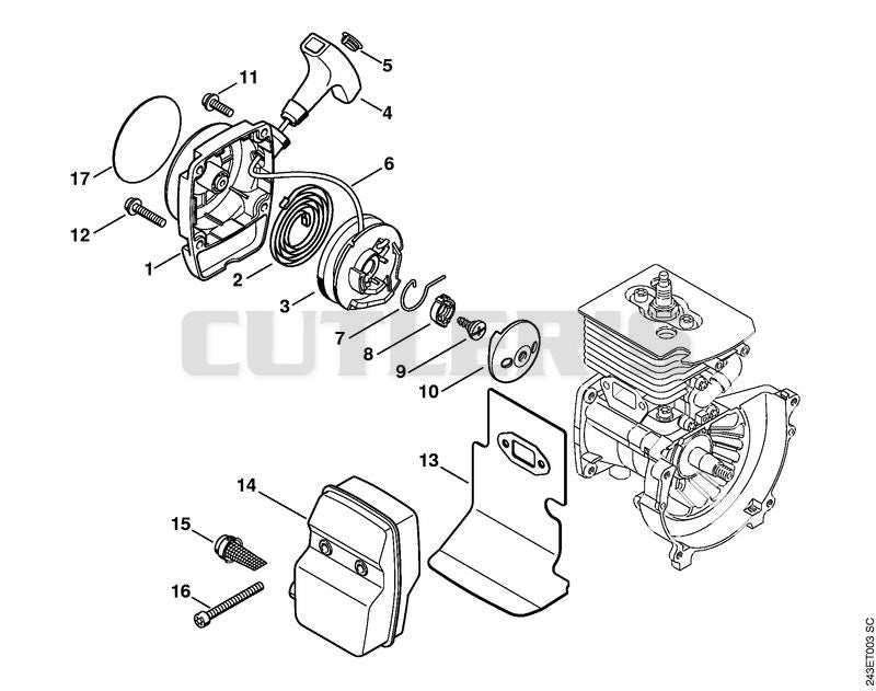 Rewind starter, Muffler