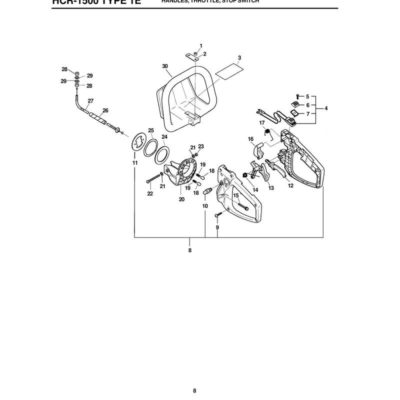 HANDLES, THROTTLE, STOP SWITCH