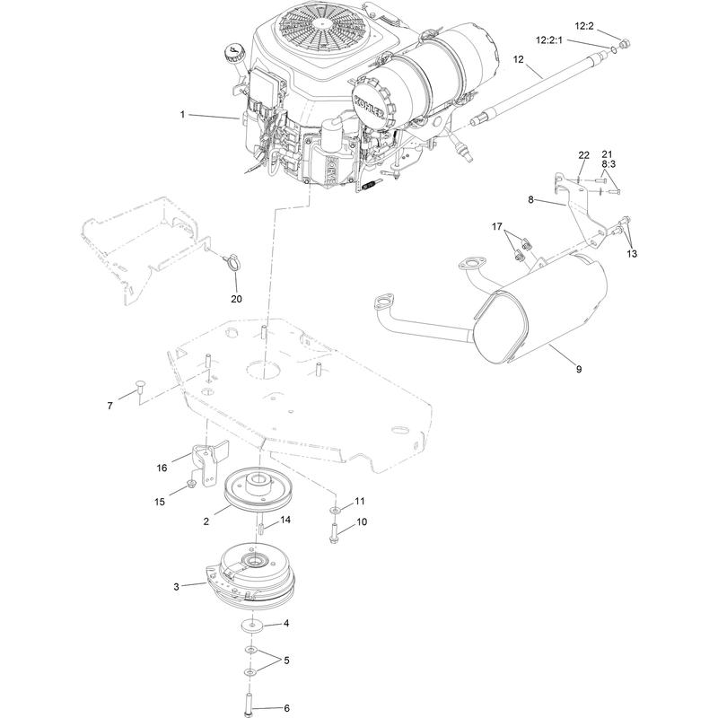 Engine, Clutch and Muffler Assembly