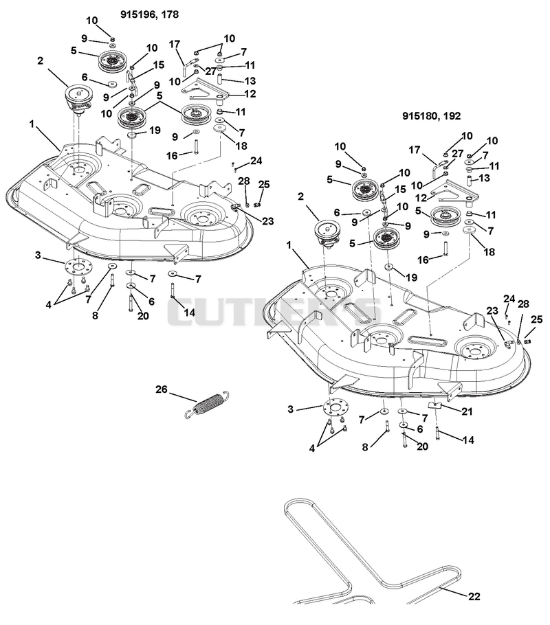 Mower Deck, Belt And Idlers