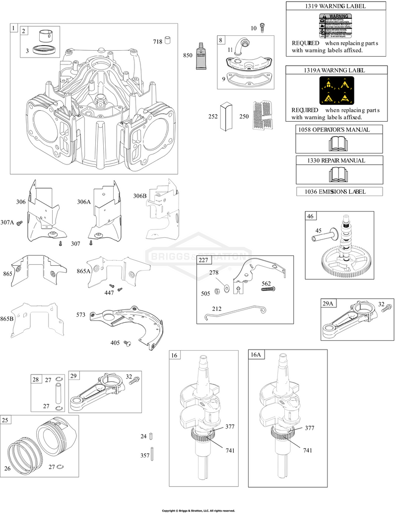 Cylinder, Crankshaft, Camshaft, Air Guides, Piston, Rings, Connecting Rod