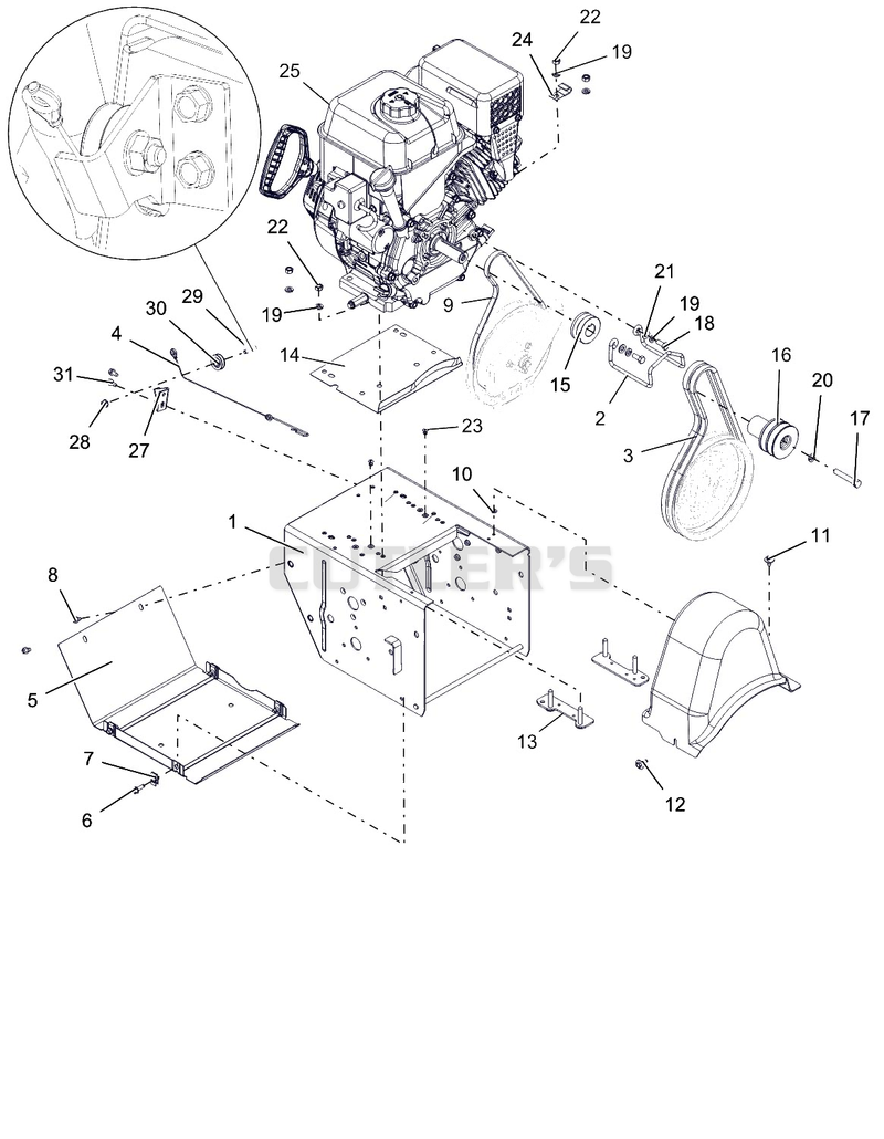 Engine, Frame And Belt Drive - AX 291 CE