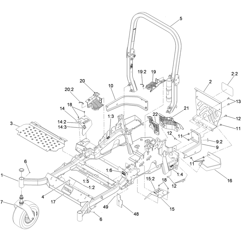 Front Frame and Caster Wheel Assembly