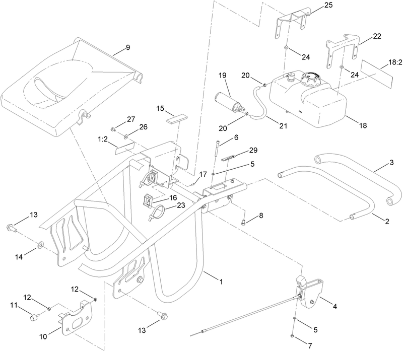 Frame Handle and Fuel Tank Assembly