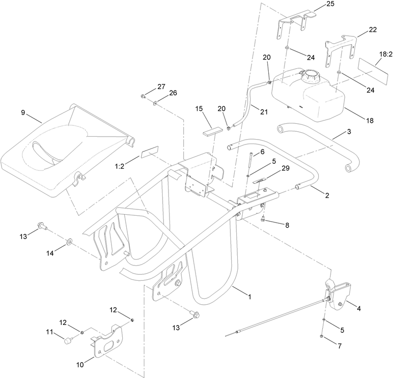 Frame Handle and Fuel Tank Assembly