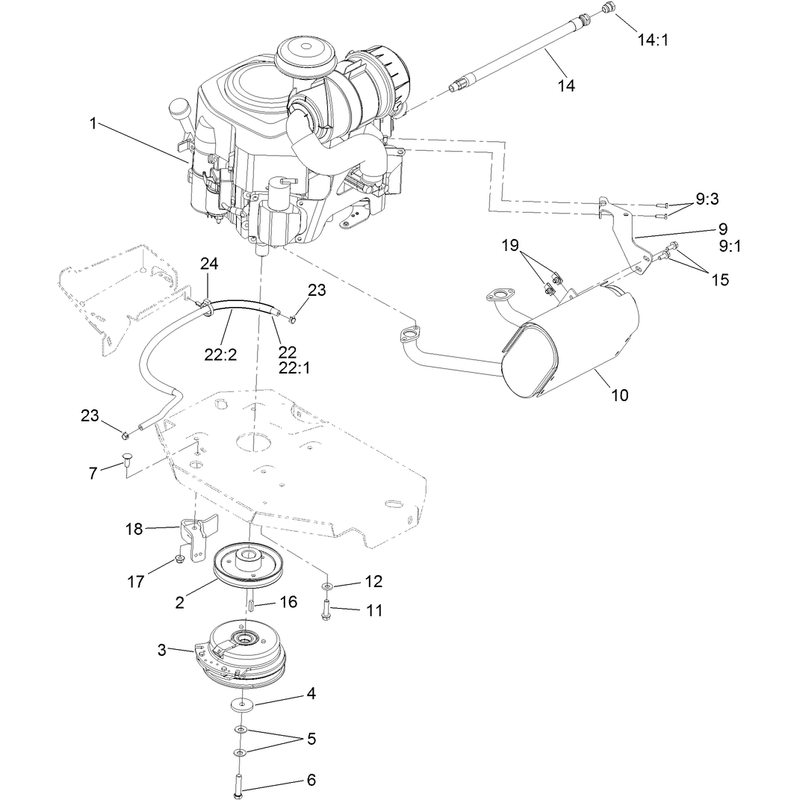 Engine, Muffler and Clutch Assembly