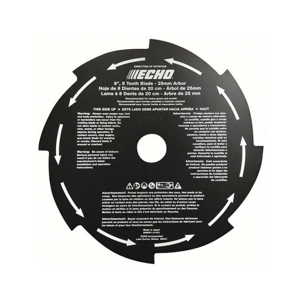 Echo 69600121431 8" 8-Tooth Grass and Weed Trimmer Blade with 25mm Arbor for SRM Trimmers and Brushcutters