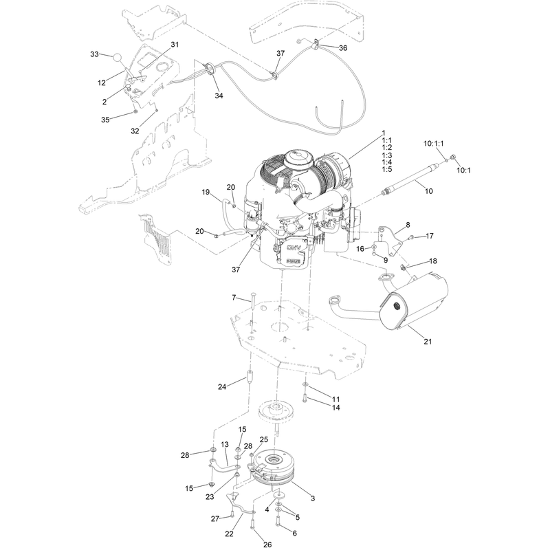Engine, Clutch and Muffler Assembly