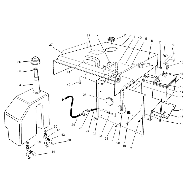 Hood Fuel Tank and Hydraulic Reservoir Assembly