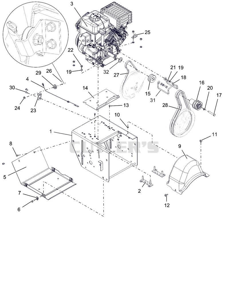 Engine, Frame And Belt Drive - AX 254 CE
