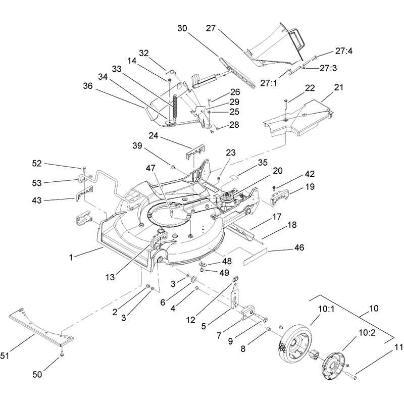 Deck Chute and Wheel Assembly