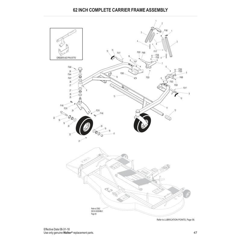 62 INCH COMPLETE CARRIER FRAME ASSEMBLY