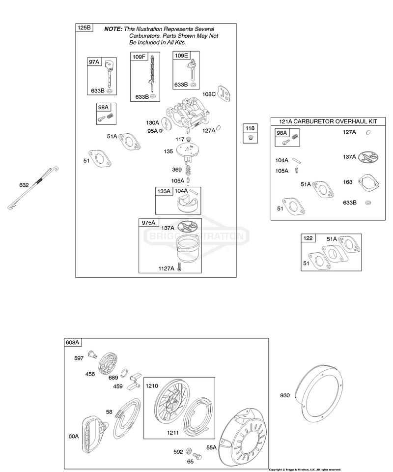 Carburetor, Kit - Carburetor Overhaul, Rewind Starter