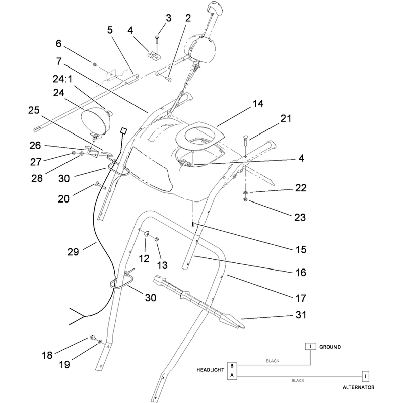 Lower Handle and Headlamp Assembly
