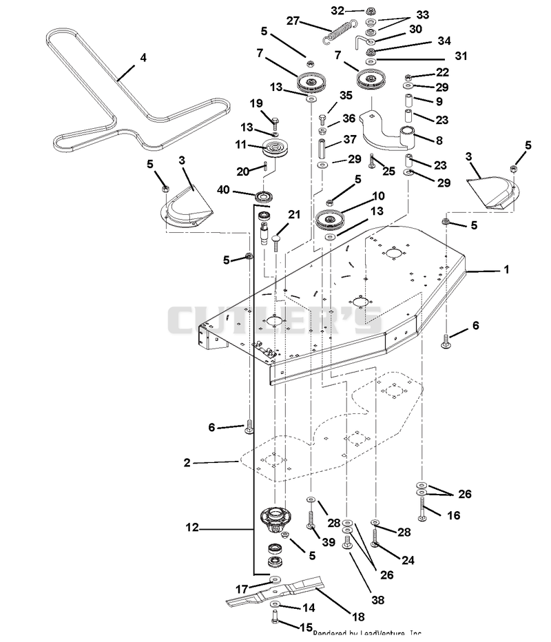 Mower Deck, Belt Idlers and Blades