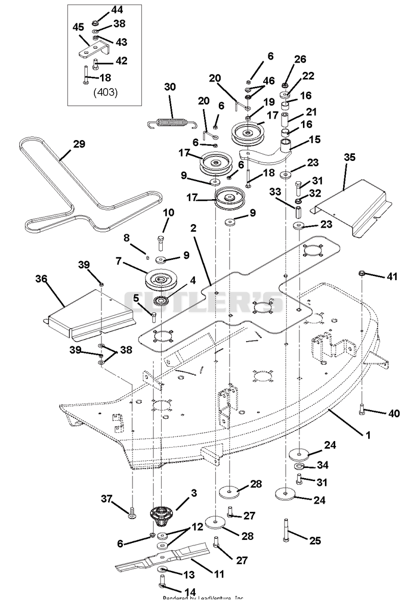 Mower Deck, Belt, Idlers And Blades