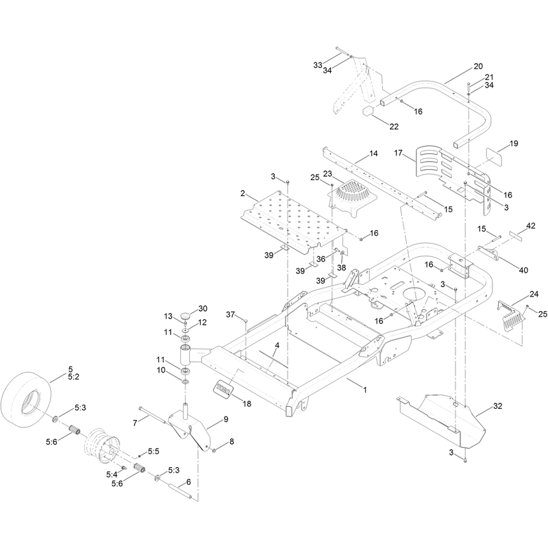 Frame, Front Axle and Caster Wheel Assembly