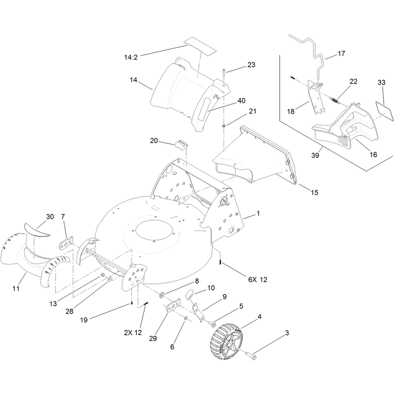 Deck Housing Front Wheel and Rear Door Assembly