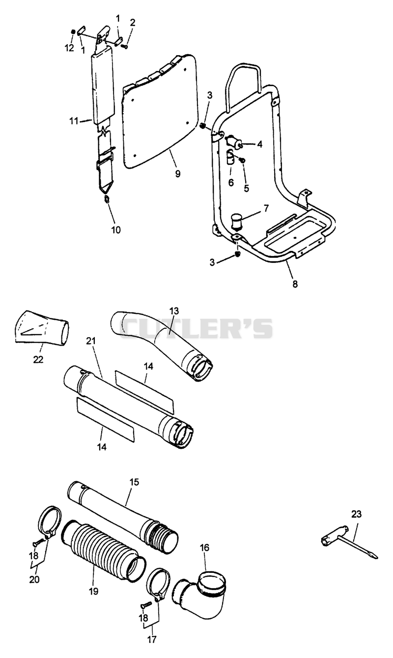 Blower Tubes, Frame, Strap, Tools