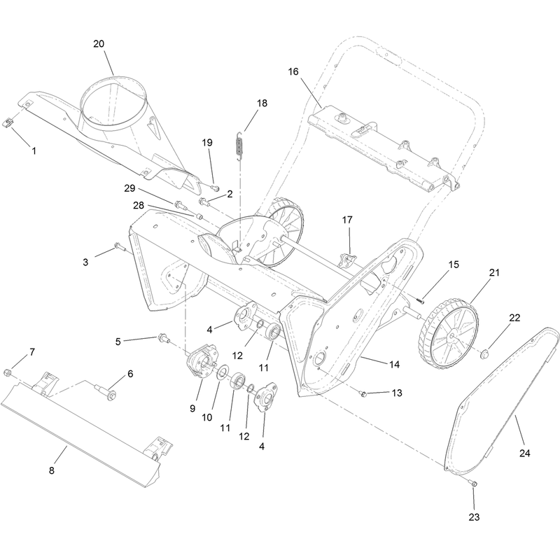 Main Frame, Chute and Wheel Assembly
