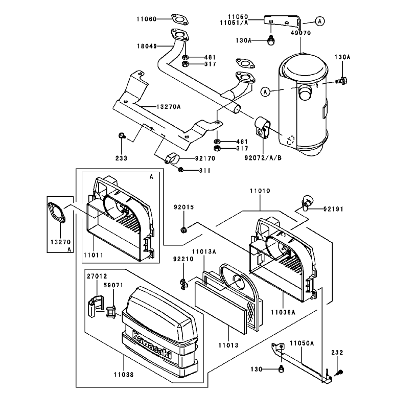 Air FilterMuffler Assembly Kawasaki FH451V-BS04