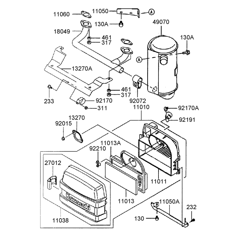 Air FilterMuffler Assembly Kawasaki FH500V-AS25
