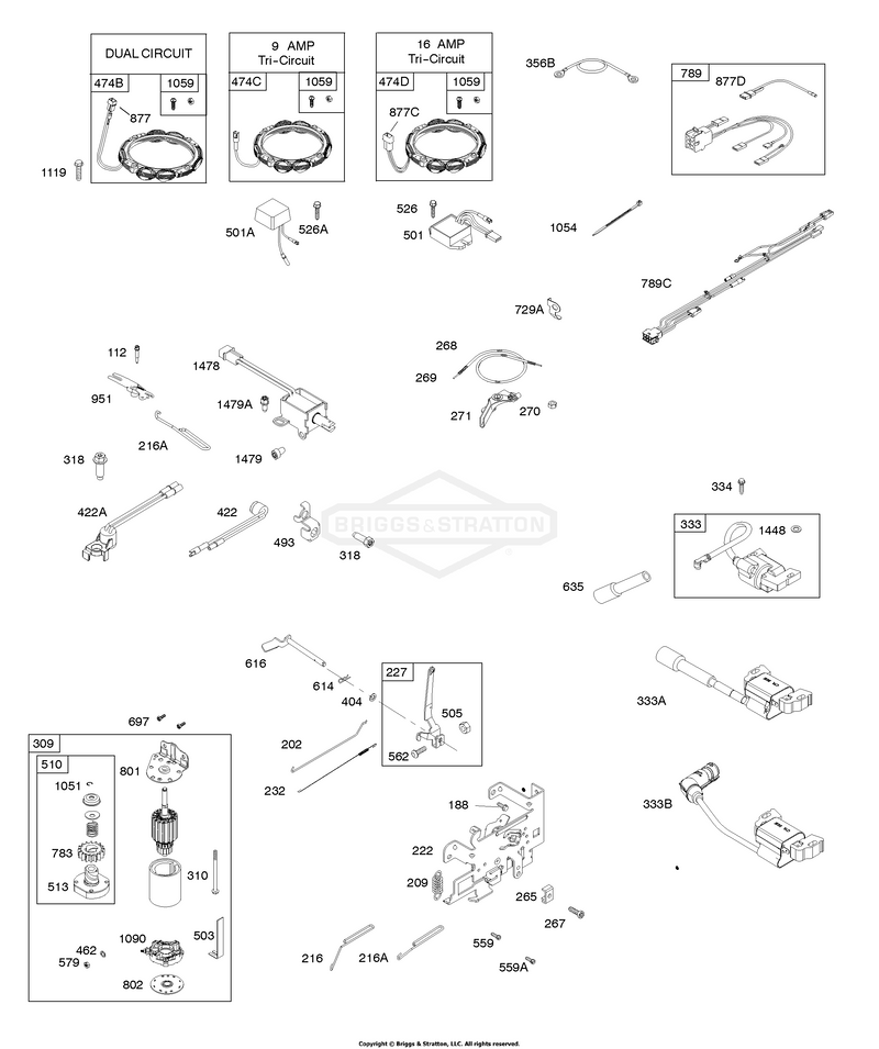 Alternator, Controls, Electric Starter, Governor Spring, Ignition, Ready Start System